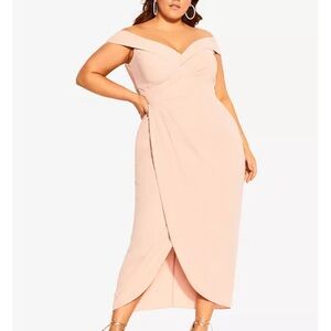 City Chic rippled love Elegant Off-Shoulder Blush Pink Dress Sz 16 New